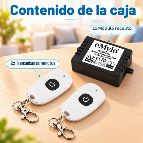 Vista 3 de Interruptor de relé RF inteligente eMylo Interruptor de control remoto inalámbrico DC 12V Módulo momentáneo de un canal 433Mhz receptor de relé