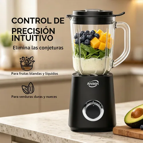 Vista 4 de Batidora de vidrio con 51 oz, 1100W, 2 velocidades + pulso, negro
