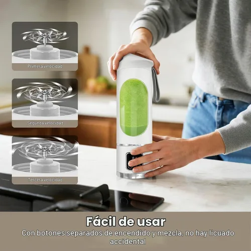 Vista 4 de Batidora portátil para batidos, 500ML USB recargable Juicer Cup (blanco)