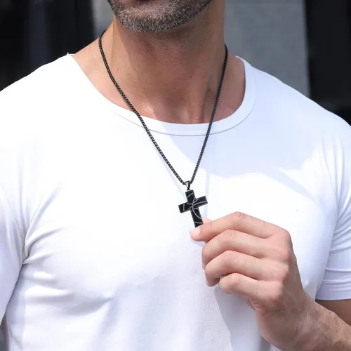 Vista 3 de Collar de cruz de baloncesto para niños con versículo bíblico inspirador, cadena colgante de acero inoxidable, joyería deportiva, regalo para hombres