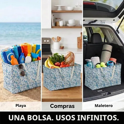 Vista 5 de Household Essentials Bolso de lona Krush con estampado floral blanco y azul, bolsa multiusos para todos los propósitos Floral azul