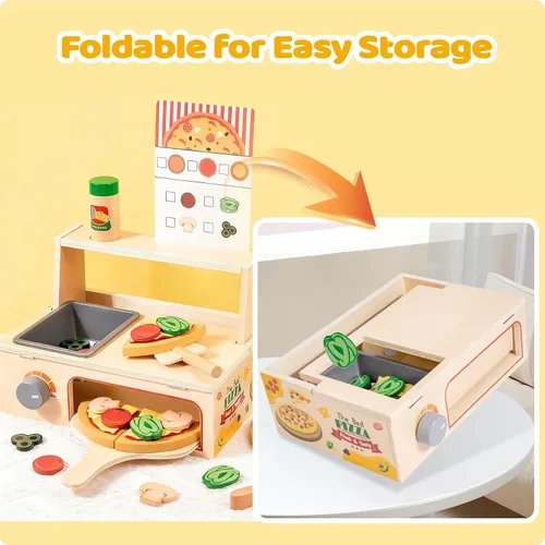 Vista 6 de Juego de comida de madera para niños, juego de hamburguesas de juguete de comida rápida, accesorios de cocina para niños pequeños, regalo de comida