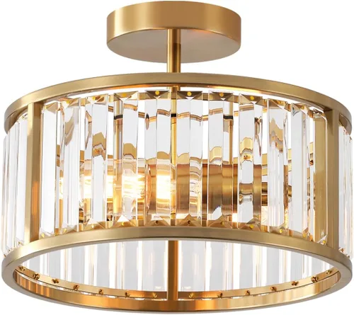 Vista 10 de Lámpara de techo negra empotrada, lámpara de cristal enjaulada de 2 luces, lámpara de pasillo de tambor pequeño, montaje de techo