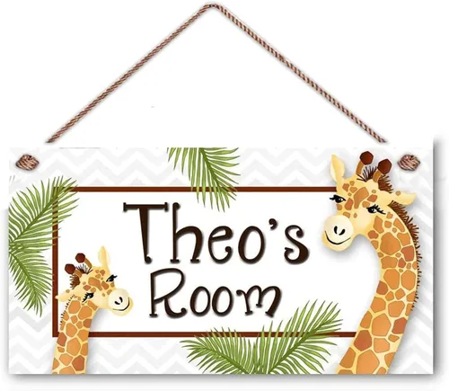 Vista 17 de Letrero de dinosaurio personalizado, bonito arte de dibujos animados para habitación de niños, decoración de pared de puerta, placa de arte floral