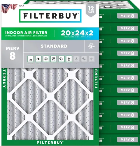 Vista 111 de Filterbuy Filtro de aire MERV 8 de 8 x 14 x 1 pulgadas para defensa contra el polvo y las alergias (paquete de 12), electrostático plisado HVAC