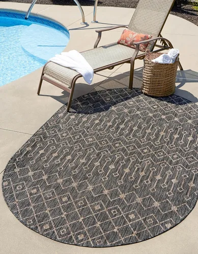 Vista 86 de Unique Loom Outdoor Trellis Collection - Alfombra de área con diseño de enrejado tribal (2 pies 2 pulgadas x 3 pies 1 pulgada, ovalada, azul/marfil)