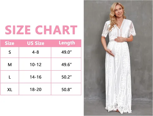 Vista 6 de Vestido de maternidad de encaje con cuello en V para sesión de fotos, baby shower, boda, verano, encaje floral, vestidos de embarazo bohemios