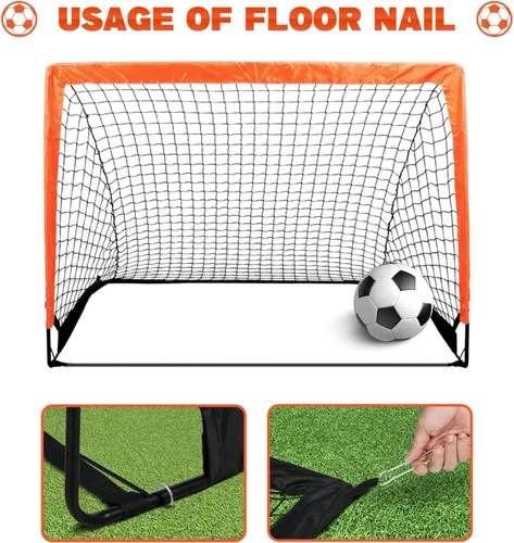 Vista 5 de Simple Deluxe Portería de fútbol portátil de 4 x 3 pies, red de fútbol plegable desplegable viene con 2 bolsas de tela Oxford y 8 estacas, ideal