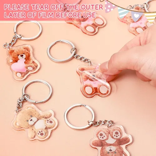 Vista 2 de Wettarn Juego de 50 regalos de oso para baby shower, regalos de fiesta de baby shower, recuerdos de devolución para invitados, incluye llaveros