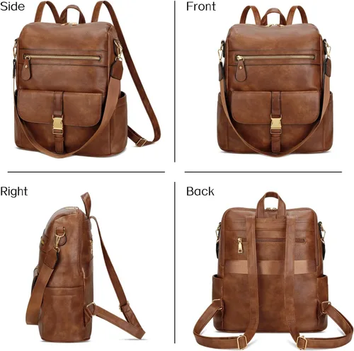 Vista 7 de KKXIU Mochila de cuero para mujer, B- marrón, Mediana, Moda