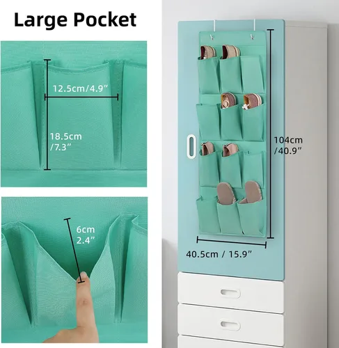 Vista 5 de Organizador de zapatos sobre la puerta, soporte de almacenamiento colgante con 12 bolsillos grandes para puerta de armario, zapatos para hombres