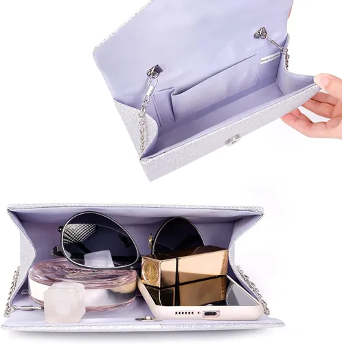 Vista 5 de Larcenciel Bolsos de mano para mujer, con lentejuelas brillantes, bolsa de noche con cadena, elegante vestido de fiesta de graduación, bolso de novia