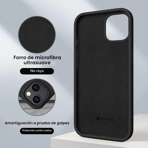 Vista 4 de CellEver Funda de silicona resistente para iPhone 13, protección militar contra caídas, protección elevada de pantalla y cámara, interior sin Negro