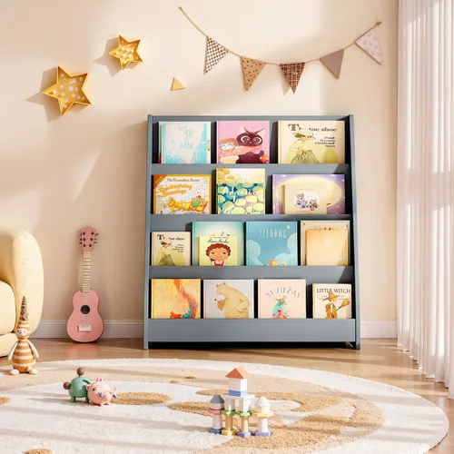 Vista 5 de Tatub Estantería de madera para niños de 4 niveles, color gris