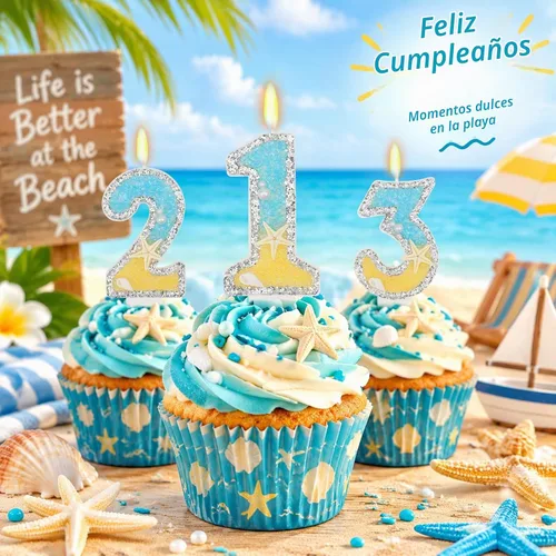 Vista 3 de Vela número 1 de estrella de mar de playa para decoración de pastel Plata