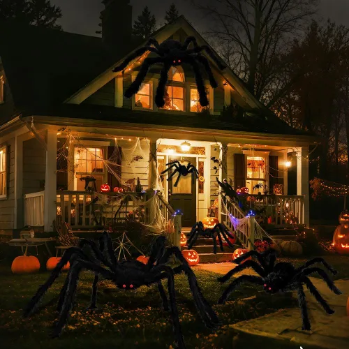 Vista 7 de WODMAZ Paquete de 6 decoraciones de araña de Halloween para exteriores, decoraciones de araña grande peluda aterradora con diferentes tamaños