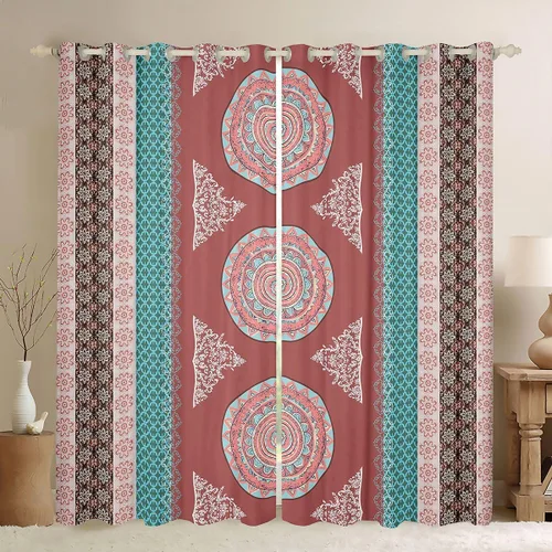 Vista 17 de Cortinas opacas estilo bohemio occidental de 76 x 45 pulgadas, cortinas y cortinas de atrapasueños de vaca, cortinas del suroeste, cortinas de Multi