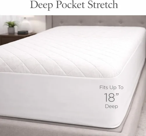 Vista 4 de Continental Bedding Harmony Collection - Protector de colchón acolchado 100% algodón superior de alto GSM, bolsillo profundo de hasta 18 pulgadas