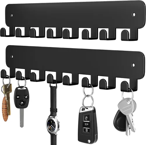 Vista 9 de pickpiff Soporte para llaves de pared, soporte adhesivo para llaves con 8 ganchos para llavero de automóvil, organizador de llavero de metal, negro