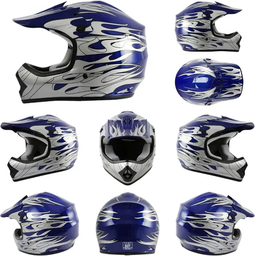 Vista 2 de TCMT Casco Azul para Niños, Motocicleta, Motocross, ATV, BMX, MX, Motocross Todoterreno, Casco Integral, Aprobado por el DOT, Guantes, Gafas