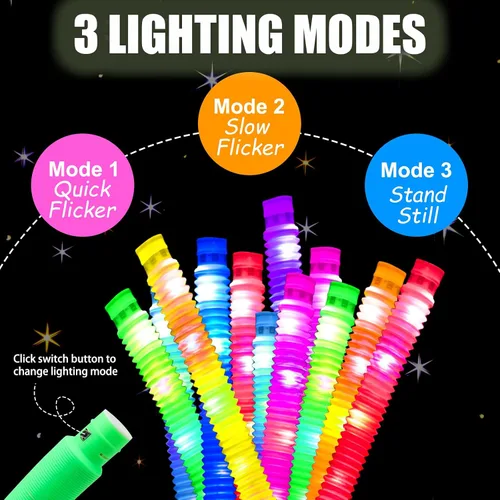 Vista 4 de UrChoice Varillas luminosas, 8 tubos LED Pop para fiesta, collares brillantes, juguetes de campamento iluminados, juego imaginativo, decoraciones