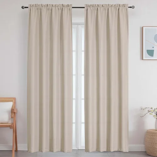 Vista 137 de Cortinas de lino para dormitorio y sala de estar de 96 pulgadas de largo, juego de 2 paneles, con bolsillo para cortinero, filtrado de luz, textura