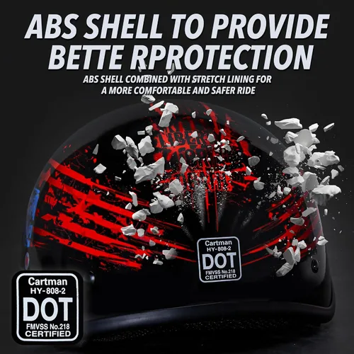 Vista 2 de CARTMAN Casco de media cara para motocicleta Cruiser Scooter, diseño de bandera americana con calavera, aprobado por DOT para bicicleta, patineta