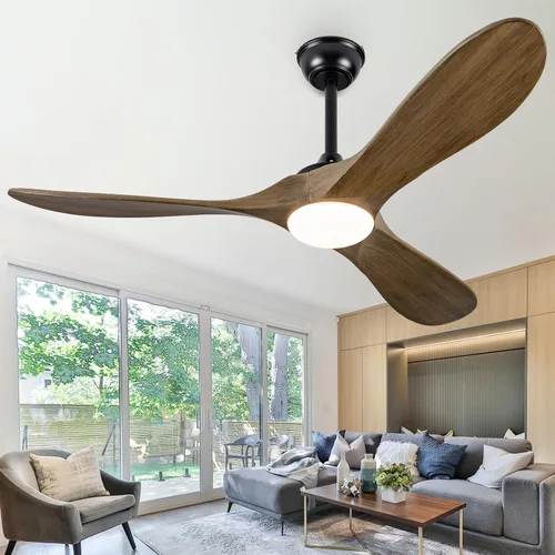 Vista 20 de Ventilador de techo de madera natural de 42 pulgadas con luces y control remoto, ventilador de 3 aspas para exteriores/interiores para patio y sala