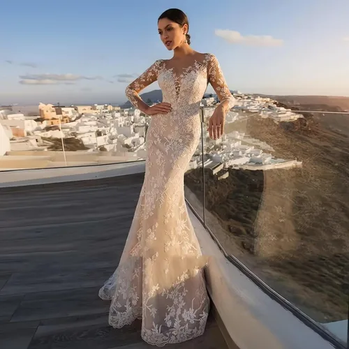 Vista 57 de Vestido de novia formal sin tirantes con encaje, largo de sirena para mujer 2019 WD162