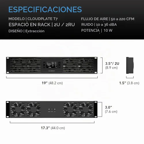 Vista 6 de AC Infinity CLOUDPLATE T7, panel de ventilador de montaje en rack 2U, flujo de aire de escape, para refrigeración AV, cine en casa, racks de red