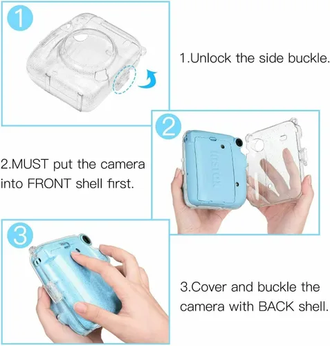 Vista 5 de EpicGadget Funda para Fujifilm Instax Mini 11 - Funda protectora de PVC duro transparente y portátil para cámara con correa de hombro ajustable