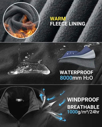 Vista 3 de Outdoor Ventures Chaqueta Softshell para mujer con capucha extraíble, cortavientos aislada, abrigo impermeable con forro polar cálido