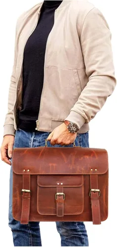 Vista 8 de Leather Messenger Bag Shoulder Bag Cross Body Vintage Messenger Bag Satchel Man Purse competible with Ipad and Tablet