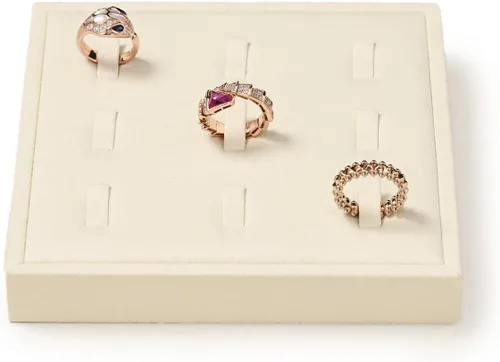 Vista 14 de Oirlv - Bandeja de exhibición de joyería de microfibra, para collares, pulseras, anillos, plato vacío (Beige)