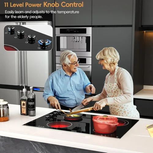 Vista 6 de Placa de Cocina Eléctrica de 30 Pulgadas 4 Quemadores, 6700W Estufa Eléctrica Radiante Integrada con Control de Perilla, Estufa Eléctrica