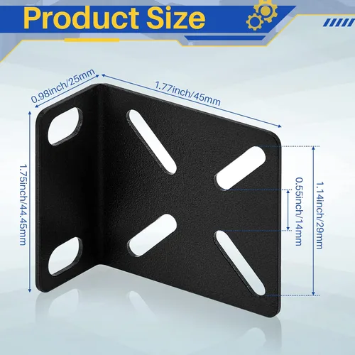 Vista 2 de Pelopy Kit de montaje en rack, orejas ajustables para interruptores de 17.3 Soportes de metal negro, 0.551-1.142 in de espaciado ajustable, 2