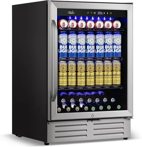 Vista 11 de Velivi Mini refrigerador con puerta de cristal, nevera pequeña, escritorio, enfriador de bebidas con cerradura para bebidas de cerveza, 1.4 pies