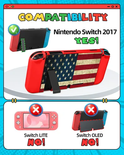 Vista 2 de Gurgitat 4in1 Cool American Flag USA for Nintendo Switch Case Protector, Switch Game Cases Cartridge Storage Boys Men 24 Game Card Holder