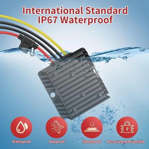 Vista 5 de Convertidor de 24 voltios a 12 voltios reductor con fusible impermeable y bloque de terminales de cable, transformador de 24 V a 12 V 10 A 120 W