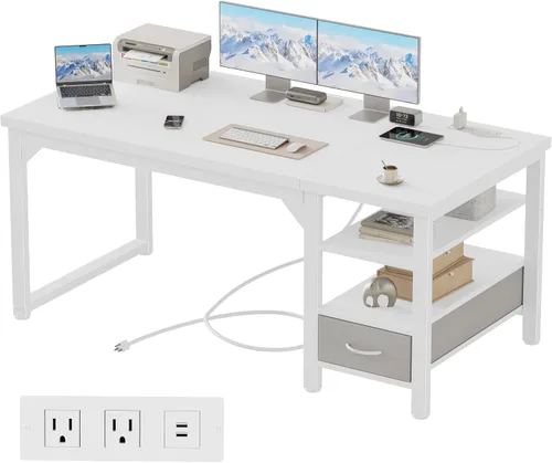 Vista 115 de Mericonia Escritorio para computadora, escritorio de juegos para espacios pequeños, mesa de estilo moderno y simple para oficina en casa, mesa
