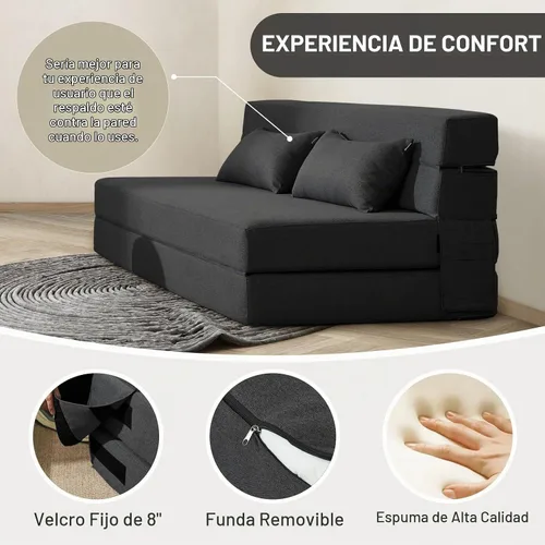 Vista 4 de SUYOLS - Sofá cama plegable convertible – Silla cama cama con almohada, moderna tela de lino plegable y futón, colchón plegable para sala
