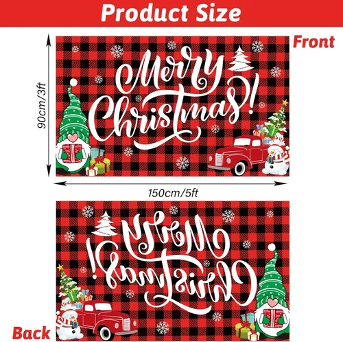 Vista 2 de Bandera de Feliz Navidad de 3 x 5 pies para decoración de patio y pancarta de búfalo rojo a cuadros de búfalo rojo, decoración al aire libre