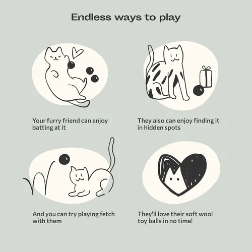 Vista 4 de MEOWFIA Juguetes de bolas de lana, paquete de 6 pelotas seguras para gatos y perros pequeños, juguete de lana de fieltro de 1.5 pulgadas para gatos