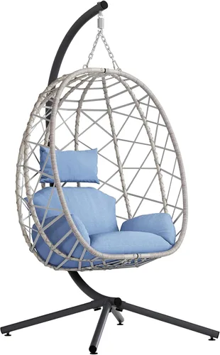 Vista 11 de SWITTE Silla colgante con soporte para exteriores, columpio de mimbre para Marrón
