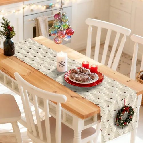 Vista 6 de Nialnant Caminos de mesa de Navidad, decoraciones de mesa de invierno de Navidad con bolas de Navidad, flores de nochebuena, camino de mesa