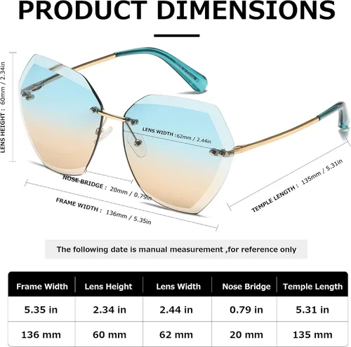 Vista 4 de AEVOGUE Gafas de sol para mujer de gran tamaño sin montura con lentes de corte de diamante AE0534