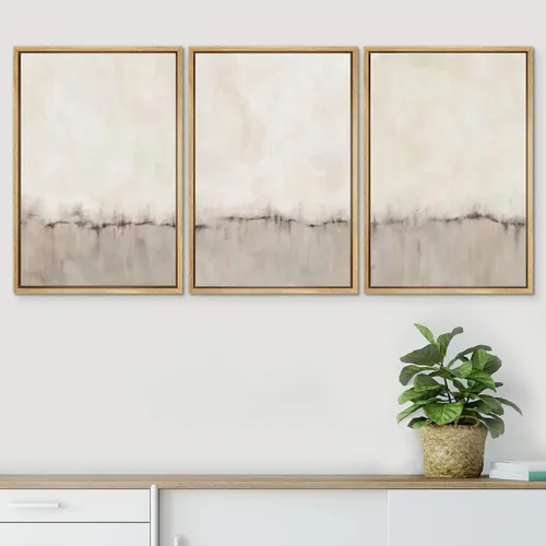 Vista 380 de SIGNWIN Lienzo enmarcado para pared, juego de arte pastel con cadena montañosa, bosque, niebla, naturaleza silvestre, ilustraciones modernas, arte