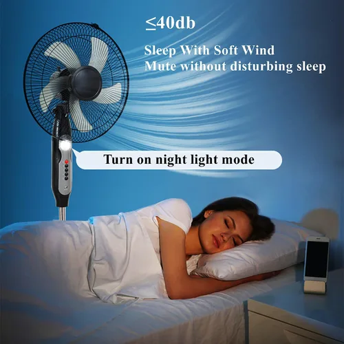 Vista 2 de Ventilador con energía solar, ventilador de pedestal de 16 pulgadas con panel solar, ventilador oscilante de pie de 5 aspas, ventilador de escape