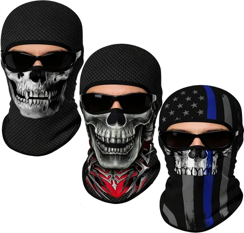 Vista 29 de Pasamontañas 3D, máscara de cara completa, resistente al viento, máscara de esquí con calavera táctica para motocicleta, ciclismo, Halloween