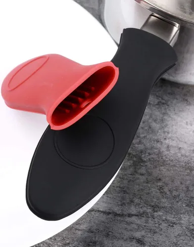 Vista 3 de 4 paquetes de soporte de silicona para mango caliente, para cocina, resistente al calor, para ollas de leche, funda de agarre para sartenes